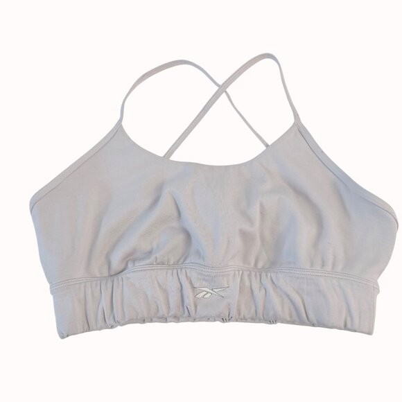Reebok Lavender Sports Bra Cross Back Straps Cut Out Womens Size M Stretchy - Picture 7 of 8